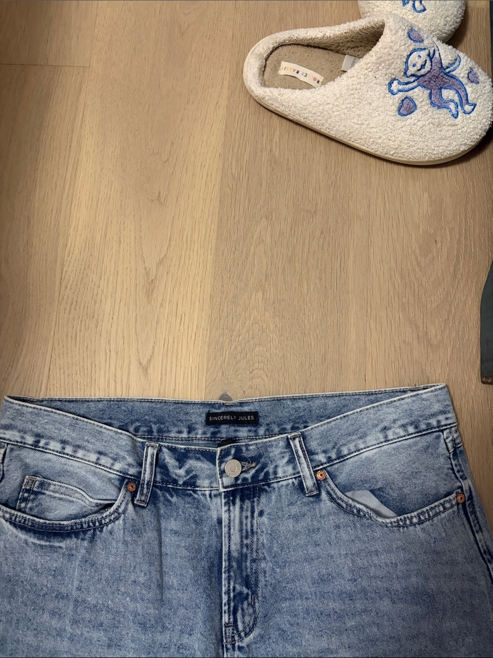 Wide Leg Distressed Light Blue Women's Jeans - Picture 2 of 3